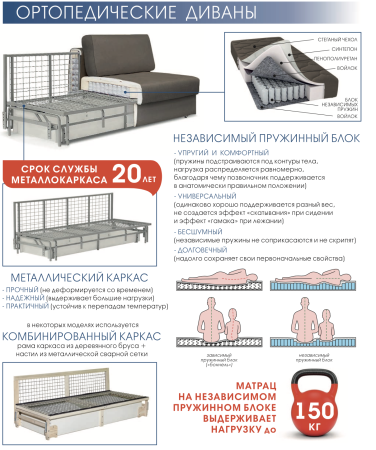 Ортопедический Диван Бостон/Разные Цвета Ш-2400 х Г-1100 х В-900 мм